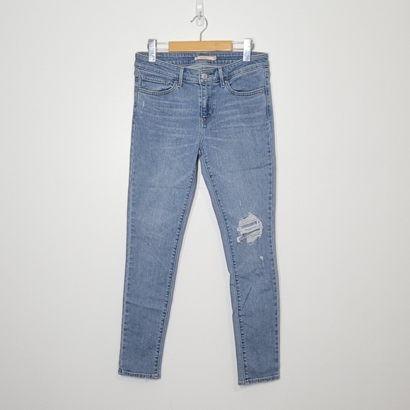 Levis Strauss Denim - Levi Strauss & CO Blue Jeans 711 Skinny Cotton Blend Pockets Ripped Knee Size 29